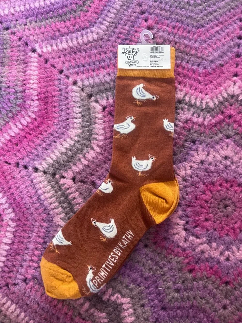 NWT Primitives by Kathy Brown Chicken Socks Fluent in Fowl Language